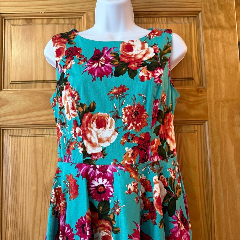 Grace Karin Floral Dress - Teal fit and flare sz medium - Picture 3 of 10